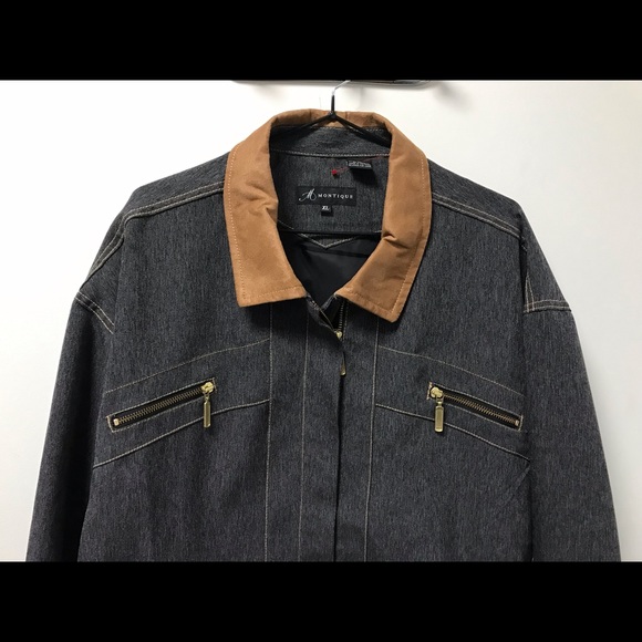Stylish Montique Denim Look Gold Zipper Lightweight Jacket! - Picture 13 of 16
